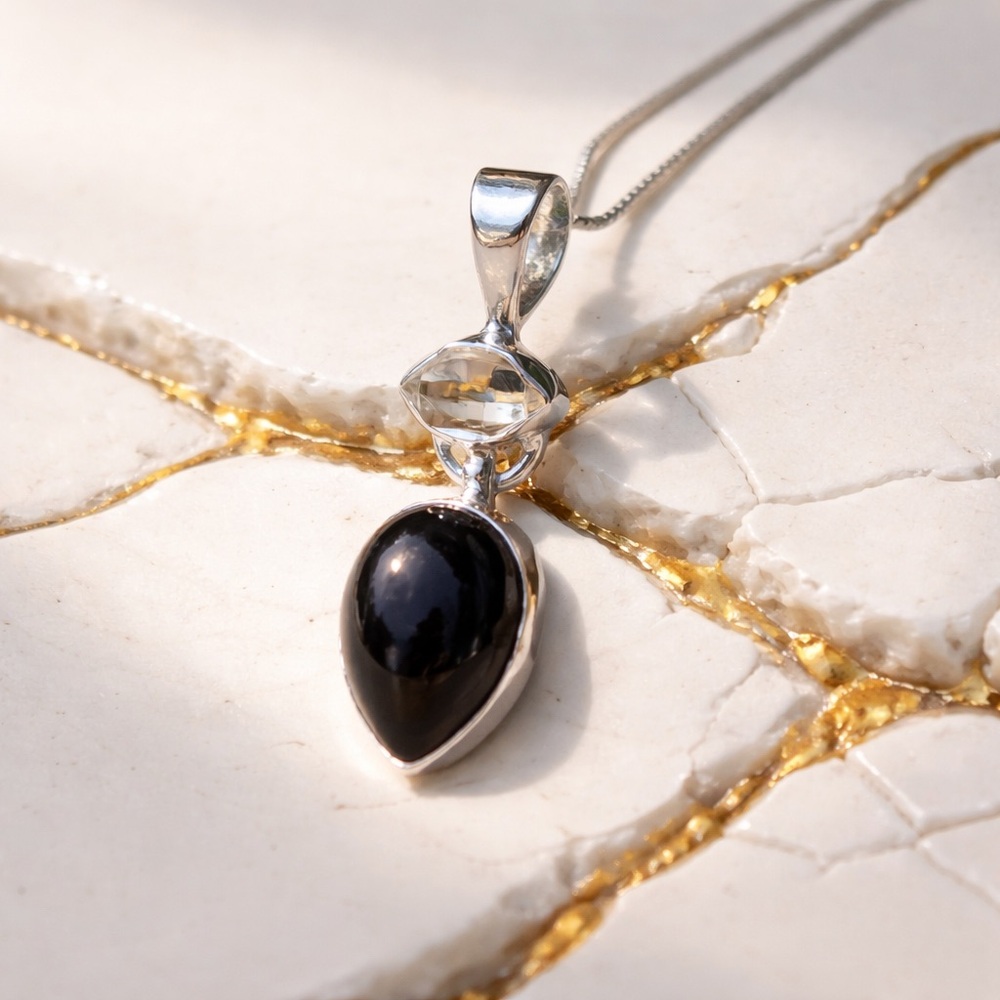 Onyx & Herkimer Diamond Necklace